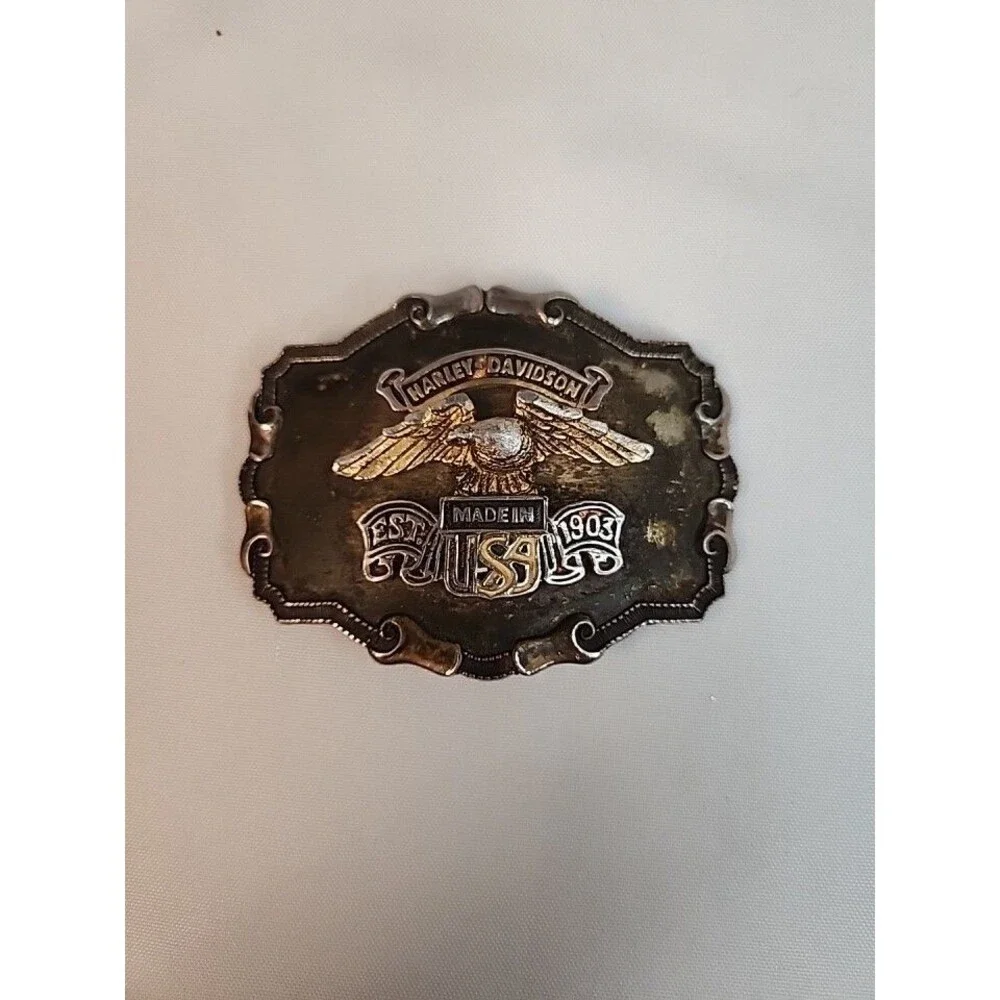 Vintage Harley Davidson Made in USA Eagle Est 1903 Brass Belt Buckle 1970's